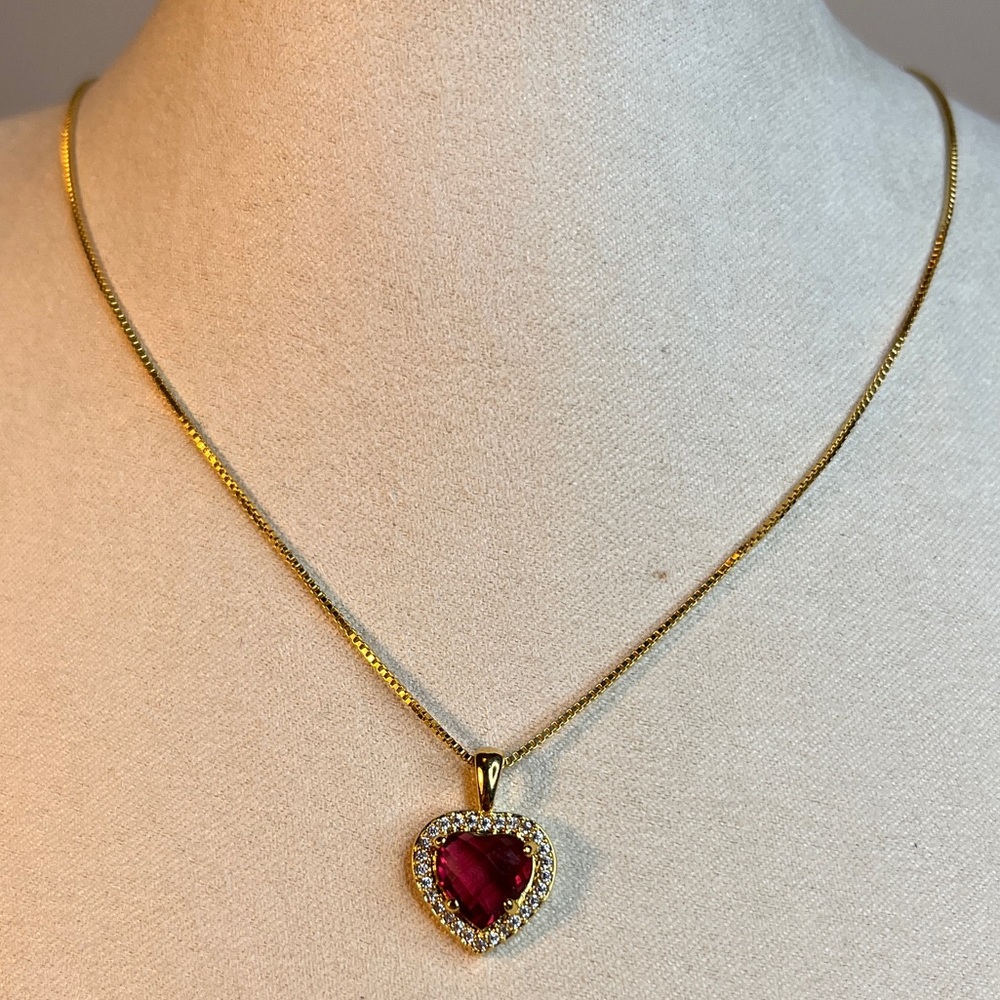 18k gold plated pink stone necklace
